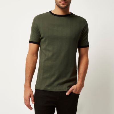 Dark green slim fit ringer t-shirt